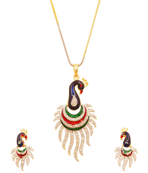 Exclusive And Stylish Indian Peacock AD Pendant Set by Touchstone- BBPSG945-02A--M - TrainingDays