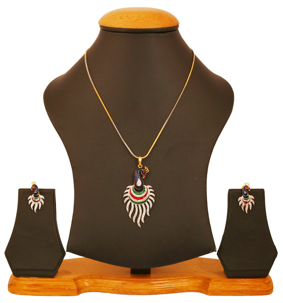 Exclusive And Stylish Indian Peacock AD Pendant Set by Touchstone- BBPSG945-02A--M - TrainingDays