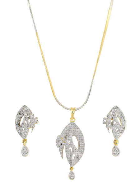 Imaginative Style Pendant Set Cubic Zircon Brass base Two Tone Plated White - BBPSG982-01A--M - TrainingDays