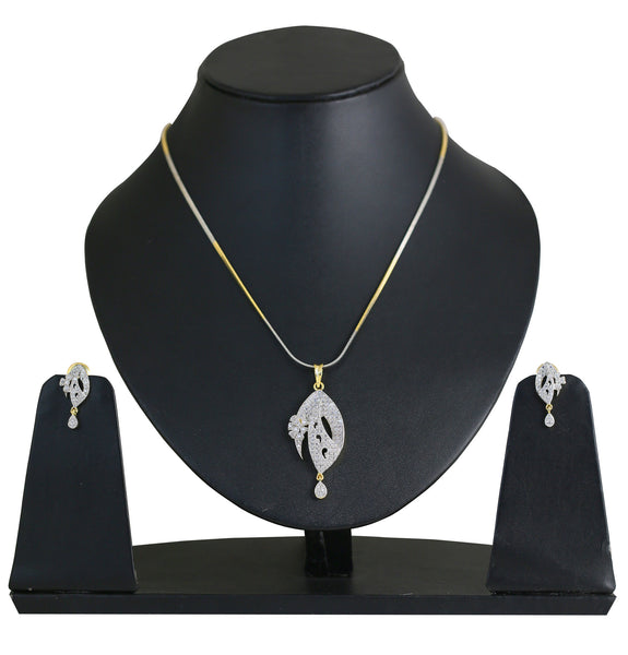 Imaginative Style Pendant Set Cubic Zircon Brass base Two Tone Plated White - BBPSG982-01A--M - TrainingDays