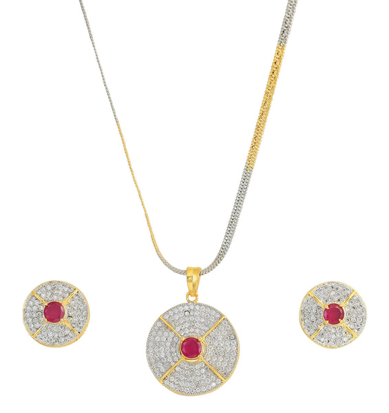 Beautiful Traditional Pendant Set Faux Round Ruby Cubic Z- BBPSG987-02AR-M - TrainingDays