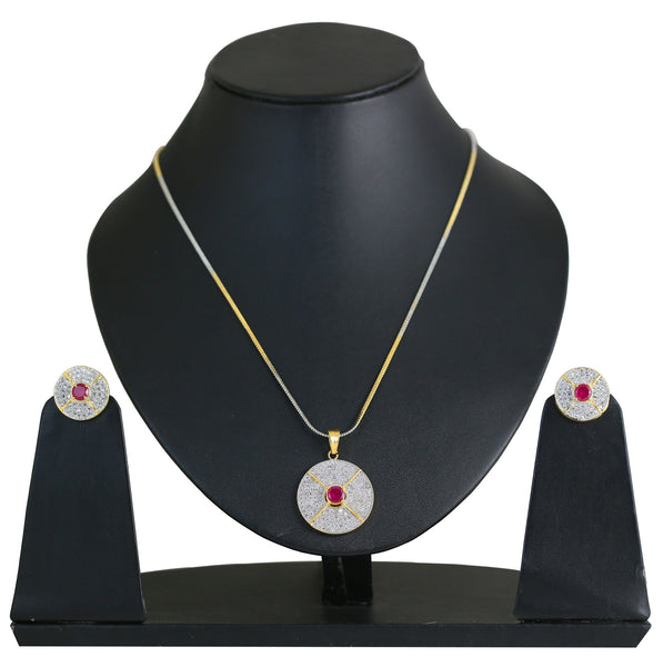 Beautiful Traditional Pendant Set Faux Round Ruby Cubic Z- BBPSG987-02AR-M - TrainingDays