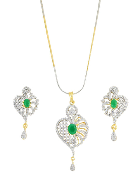 Unique New Bridal Faux Emerald Stones Pendant Set Cubic Zircon - BBPSG994-02AE-M - TrainingDays