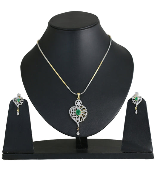 Unique New Bridal Faux Emerald Stones Pendant Set Cubic Zircon - BBPSG994-02AE-M - TrainingDays