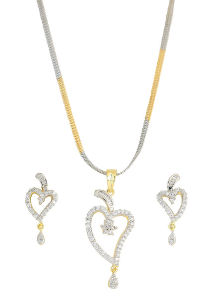 Attractive Heart Shape Pendant Set Cubic Zircons Two Tone Plated Brass - BBPSGA09-01A--M - TrainingDays