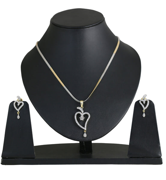 Attractive Heart Shape Pendant Set Cubic Zircons Two Tone Plated Brass - BBPSGA09-01A--M - TrainingDays