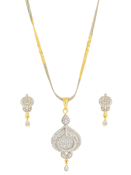 Mincon Setting Pendant Set Studded Cubic Zircons Two Tone- BBPSGA11-01A--M - TrainingDays