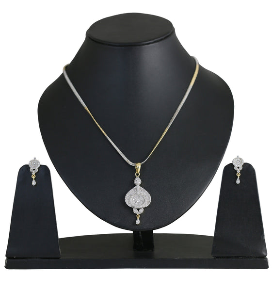 Mincon Setting Pendant Set Studded Cubic Zircons Two Tone- BBPSGA11-01A--M - TrainingDays