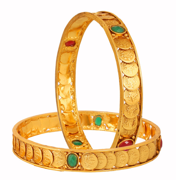Touchstone Gold Plated Lakshmi Coin Traditional Bangle- DGB--182D01RE-Y - TrainingDays