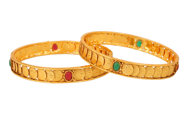Touchstone Gold Plated Lakshmi Coin Traditional Bangle- DGB--182D01RE-Y - TrainingDays