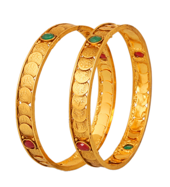 Touchstone Gold Plated Lakshmi Coin Traditional Bangle- DGB--182D01RE-Y - TrainingDays