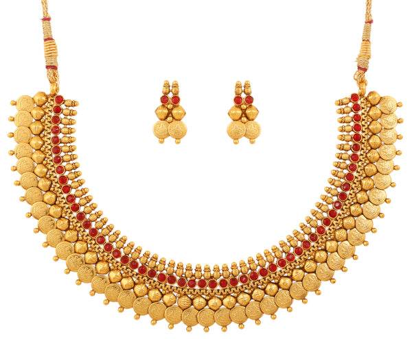 Touchstone Gold Plated Traditional & Exclusive Lakshmi Coin Necklace Set- DGNS-403-01R--G - TrainingDays