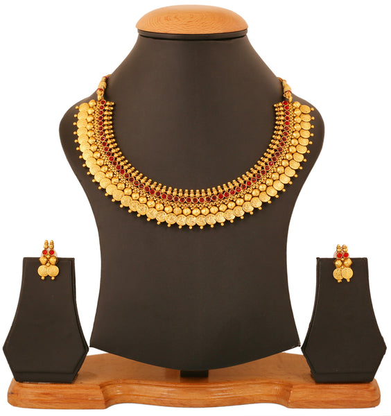 Touchstone Gold Plated Traditional & Exclusive Lakshmi Coin Necklace Set- DGNS-403-01R--G - TrainingDays