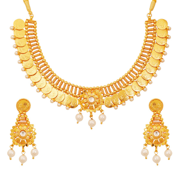 Gold Plated Faux Pearl Temple Necklace Set by Touchstone- MENSC002-01P--Y - TrainingDays