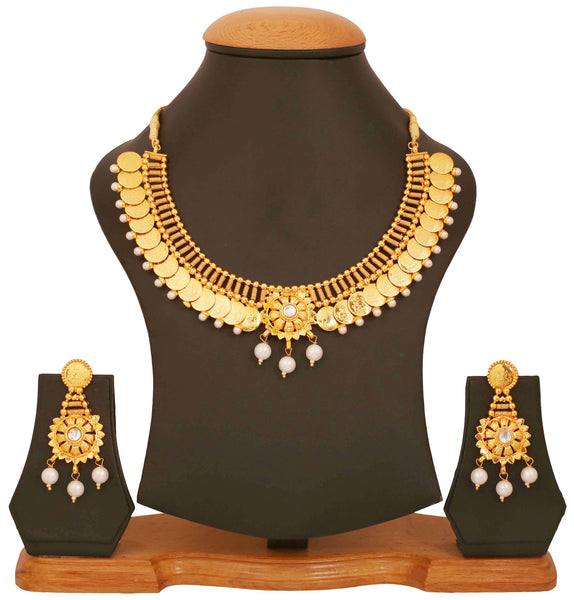 Gold Plated Faux Pearl Temple Necklace Set by Touchstone- MENSC002-01P--Y - TrainingDays
