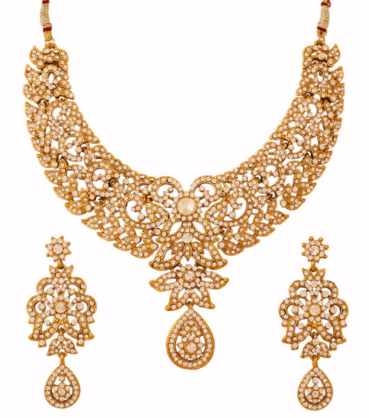 Touchstone Antique Gold Plated Semi Bridal Necklace Set- PWNSL421-01A--G - TrainingDays