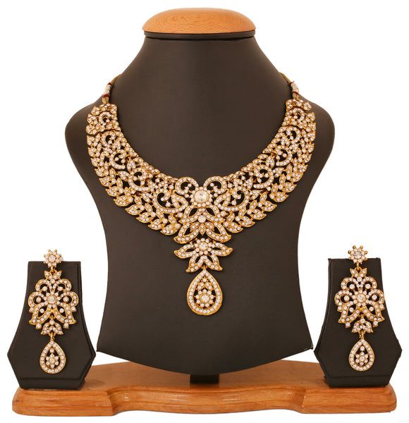 Touchstone Antique Gold Plated Semi Bridal Necklace Set- PWNSL421-01A--G - TrainingDays