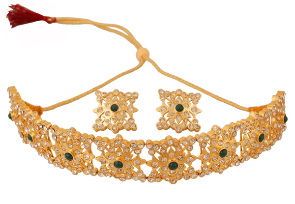 Touchstone Gold Plated Eye Catching Mughal Look Necklace Set- PWNSM001-01AE-Y - TrainingDays