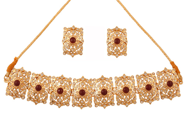 Touchstone Gold Plated Mughal Style Necklace Set- PWNSM007-01APRY - TrainingDays