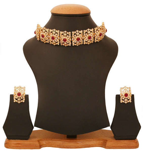 Touchstone Gold Plated Mughal Style Necklace Set- PWNSM007-01APRY - TrainingDays