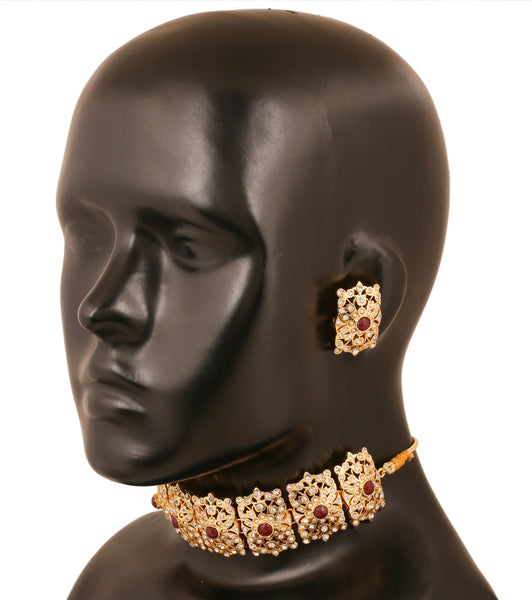 Touchstone Gold Plated Mughal Style Necklace Set- PWNSM007-01APRY - TrainingDays